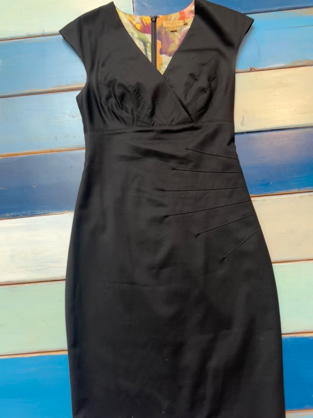 Ted Baker London Black Sheath Dress Floral Lined Cap Sleeve